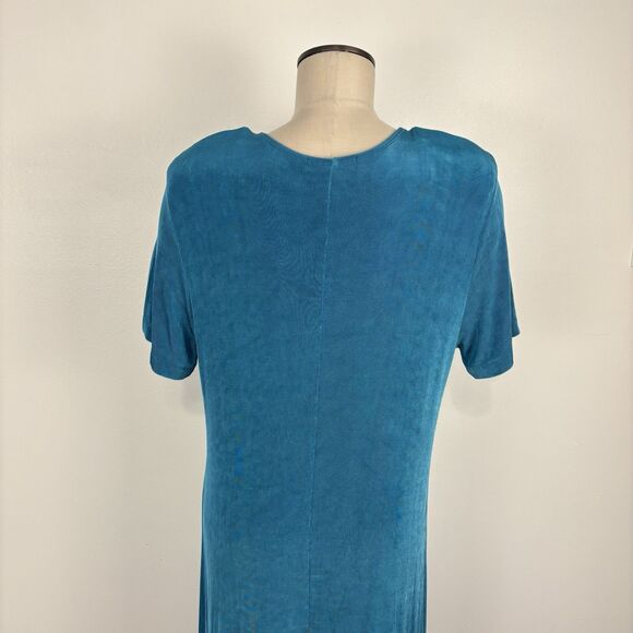VTG Draper's & Damon's Women's M / L Teal Slinky Maxi Dress and Cardigan Jacket - Picture 3 of 7